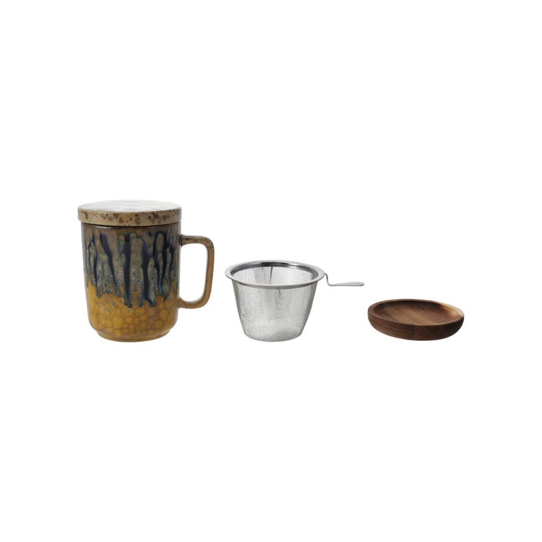 Mug, Strainer and Saucer Set – Assorted
